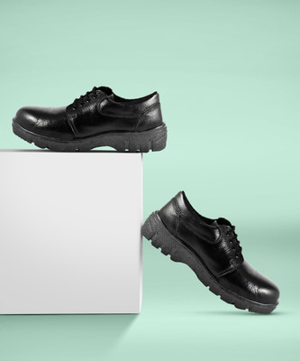 Joker Steel toe leather safety shoe /office Black Formal Safety shoes* Casuals For Men(Black , 7)