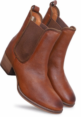PILLAA Versatile Stylish Slip-On Ankle Boots For Women(Tan , 11)