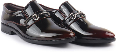 FAUSTO Horsebit Buckle Patent Leather Party Formal Shoes|Extra Cushioned Tuxedo Loafer Slip On For Men(Red , 7)