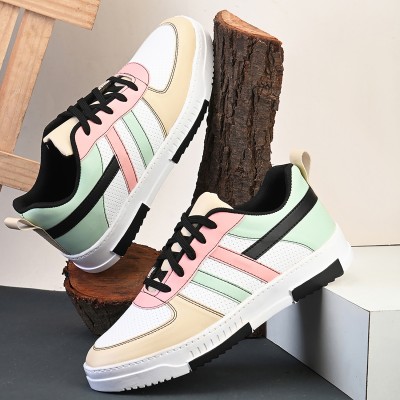 John Karsun Casual Stripped Sporty Sneakers For Men(Pink)