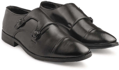 DUSK N DAZZLING Dusk N Dazzling Black Double Monk Strap Shoes For Men Monk Strap For Men(Black , 6)