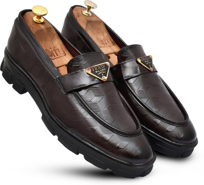 Absolutee Men's Luxury Shinny Monks Slipons Moccasins Casual Loafers Loafers For Men(Brown , 8)