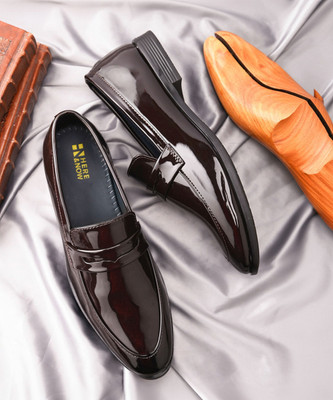 HERE&NOW Brown Patent Penny Formal shoes For Men(Brown , 6)