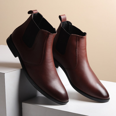 Hayes London Genuine Leather Chelsea Boots, Mid Top Shoe with Comfortable Block Heel, Boots For Men(Brown , 7)