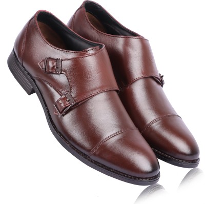 HUSH FOX Monk Strap For Men(Brown , 7)