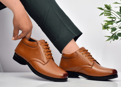 Zixer Leather Mid-Top Formal Shoes Men's/Office Leather Shoe For Men/Derby Formal Shoe Lace Up For Men(Tan , 6)