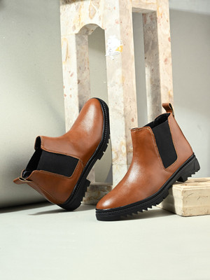 GREEN CARPET Chelsea Boot Casual wear office wear party wear Chelsea shoes for mens & boys Boots For Men(Tan , 6)