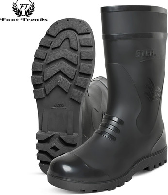foot trends Gumboot For Men Flexible PVC, 12-inch Labour/Worker Purpose for Men, Boots For Men(Black , 10)