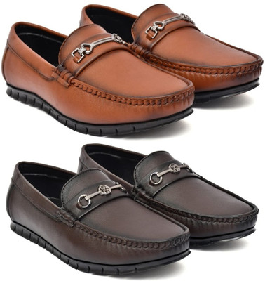 Kaushx Men’s Premium Formal Leather Shoes for Office & Business Wear Slip On For Men(Tan, Brown , 9)