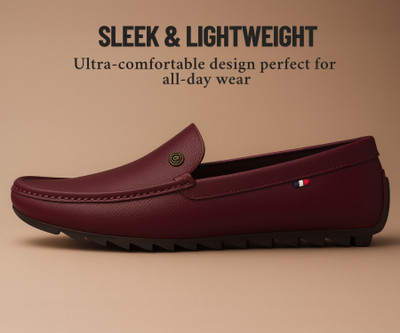 Kraasa Lightweight Stylish Casual Synthetic Leather Loafers For Men(Maroon , 8)