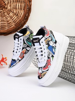 Prolific Jolly Graphics High-Top Sneakers For Women(White)