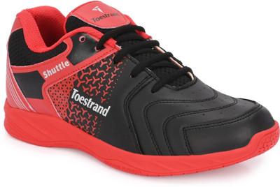 TOESTRAND Badminton Squash Table Tennis Volleyball Non-Marking Shoe with Power Cushion Running Shoes For Men(Red, Black , 10)