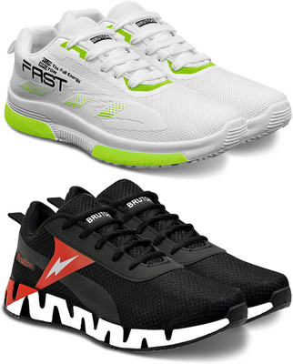 BRUTON Combo Pack of 2 Trendy & Stylish Running Shoes For Men(White, Black , 9)