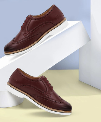 Neemans Luxe Brogues Sneakers for Men | Casual, Comfy, Breathable, Trendy & Stylish Brogues For Men(Burgundy , 10)