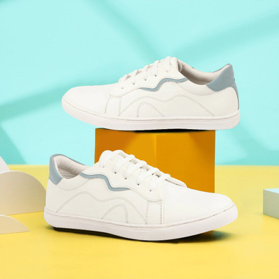 FAUSTO Classic Lace Up Elevated Look Shoes with Contrast Sole|Low Ankle|Casual Shoe Sneakers For Men(White , 7)