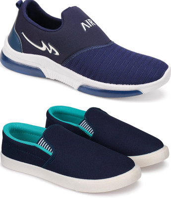 Free Kicks Combo FK-MXO and FK-FM lightweight Slip On Sneakers For Men(Navy , 8)