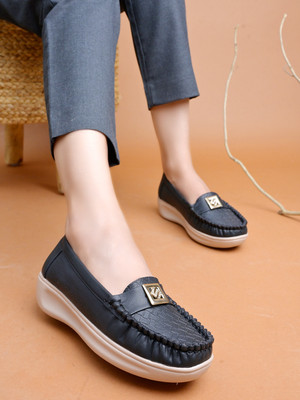 SHOETOPIA Smart Casual Stylish Footbed|Trendy |College|Daily Wear Loafers For Girls Loafers For Women(Black , 6)