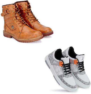 Walkivo Men’s Synthetic leather Shoes | Office & Party Wear Lace‑Up Design Lace Up For Men(Tan, Grey , 9)