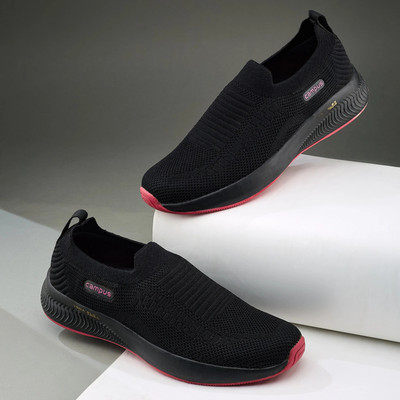 CAMPUS ANNIE Women's Casual Shoes | Sock-Like Fit | Integrated FoamLite Tech | Slip On Walking Shoes For Women(Black , 5)