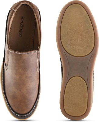 SAN FRISSCO PU Slip-Ons Lace Up For Men(Brown , 7)