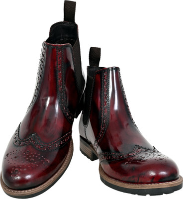 HX London chelsea brogue boots Boots For Men(Burgundy , 8)