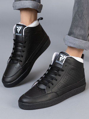 RUN SEVEN ( by GO21 ) Soft Insole, Slip-Resistance|High Top Lace Sneakers For Men(Black , 9)