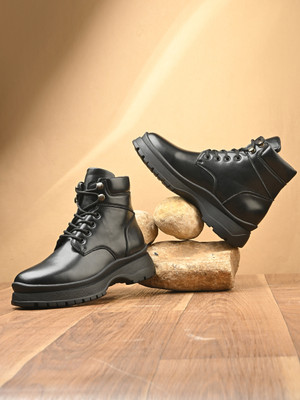 Dressberry Stylish Black Chunky Sole Lace UP Casual Boots for Women Boots For Women(Black , 4)