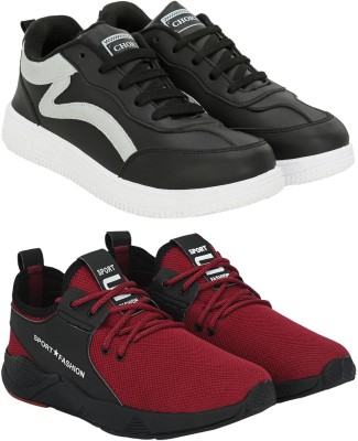 BIRDE BIRDE Premium Casual Sneakers Shoes For Men PACK OF 2 Sneakers For Men(Black, Maroon)
