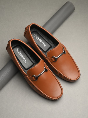 BIG FOX Strider-2 Premium Color block Buckle Loafers For Men(Tan , 8)