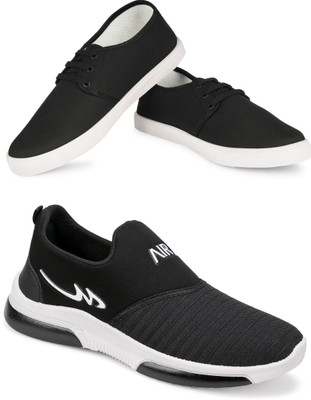 Free Kicks Combo Of 2 Shoes FK-201 & FK-Mexico Sneakers For Men(Black , 6)