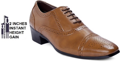YUVRATO BAXI Men's Tan Height increasing Formal ( ELEVATOR ) Brogue Lace up Shoes Oxford For Men(Tan , 5)