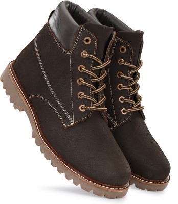 Harrytech London Genuine Leather High Ankle Mountain Climber Boots For Men(Brown)