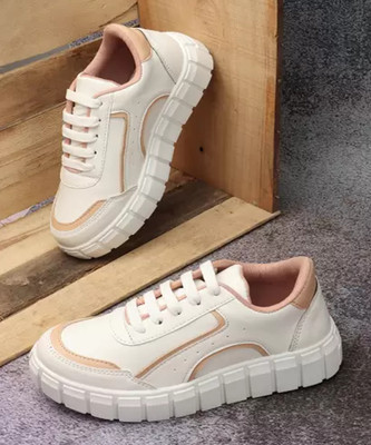Feet Runner Comfortable Trendy Lightweight Sneakers Shoes for Women Sneakers For Women(Beige, White , 5)