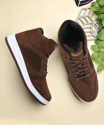 Zixer High Ankle Casual Shoes For Men Chunky Fashion Sneakers For Boys| Dancing Shoes High Tops For Men(Brown, White , 6)