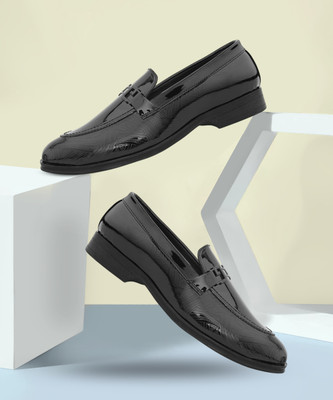 House of Pataudi PU Synthetic Textured Slip On Formal Shoes Slip On For Men(Black , 10)