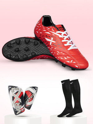 VECTOR X Combo Titan With Pair of Shin Guard & Stockings Soccer Kit Football Shoes For Men(White, Red , 7)