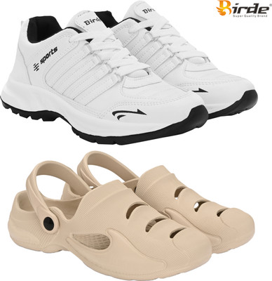 Birde Birde Stylish Combo Pack of 2 Lightweight Gym, Outdoor, Running Shoes With Clogs Walking Shoes For Men(White, Beige , 8)