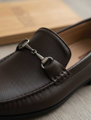 INDIANTRENDS Men's Brown Comfortable Casual Loafers with Silver Buckle Loafers For Men(Brown , 9)