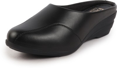FAUSTO Formal Back Open Platform Wedge Heel Mule Shoes Casuals For Women(Black)