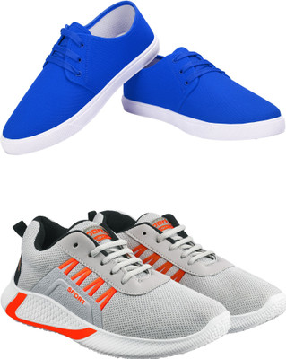Free Kicks Combo Of 2 Shoes FK-201 & FK-444 Sneakers For Men(Grey, Blue , 7)