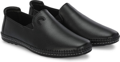 Rising Wolf Synthetic Leather Lightweight Slip On for Daily Use | Mild Waterproof Protection Slip On For Men(Black , 10)