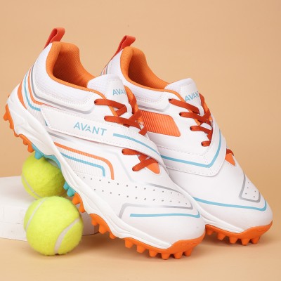 AVANT Impact Cricket Shoes with Cushioned EVA sockliner and Rubber Stud outsole Cricket Shoes For Men(White, Orange , 8)