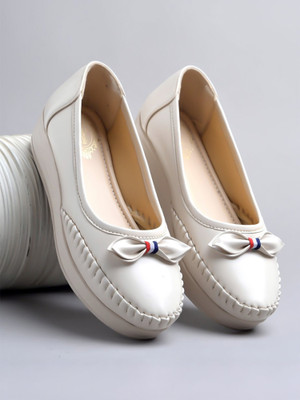 SHOETOPIA Bow Detailed Casual | Formal | College & Daily Wear Loafers For Girls Loafers For Women(Beige , 6)