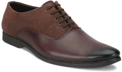 HERE&NOW Stylish Brown Suede Formal Round Toe Lace Up For Men(Brown , 10)
