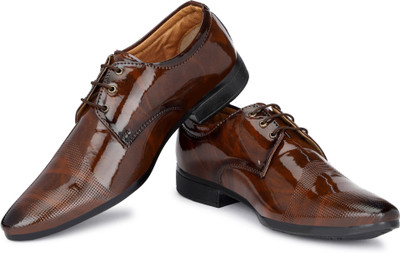 AJNIHA Premium Oxford Class Designer Patent Leatherette Shining Jet Black Lace-Up Party Lace Up For Men(Brown , 6)