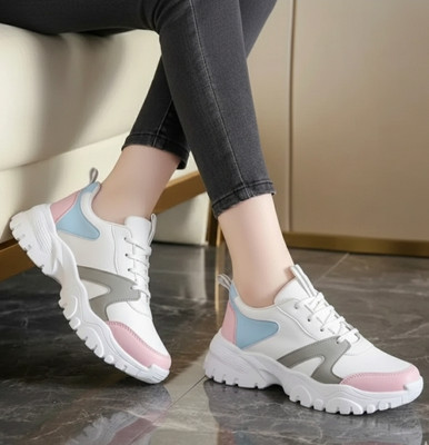 Shozie shoes Sneakers For Women(White, Grey, Pink , 6)