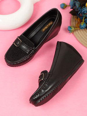 flat n heels Loafers For Women(Black , 5)