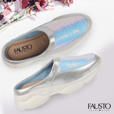 FAUSTO Evening Walking Fashion Stylish Comfort Back Open Embellished Mules Slip On Sneakers For Women(Gold , 3)