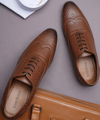 LOUIS STITCH Russet Tan Brogue Wingtip Style Formal Shoes for Men - UK 6 Brogues For Men(Tan , 6)