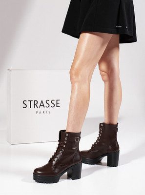 STRASSE PARIS Women's Ankle Length Block Heel Stylish Fashionable Brown Boots, Boots For Women Boots For Women(Brown , 8)